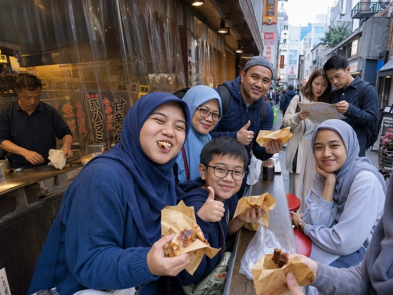 Family enjoying food in Tokyo